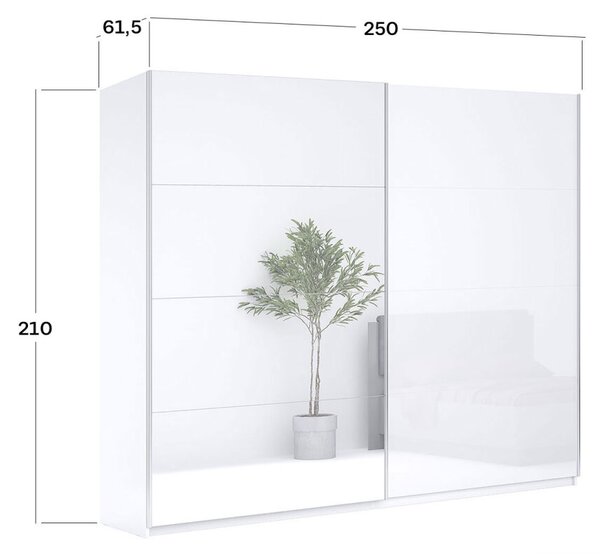 Skříň s posuvnými dveřmi 2,5x2,1m (Dveře Lesklé Bílé/Zrcadlo), série N Family