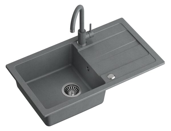Šedý kuchyňský granitový dřez QUADRON GO- MAX + BATERIE