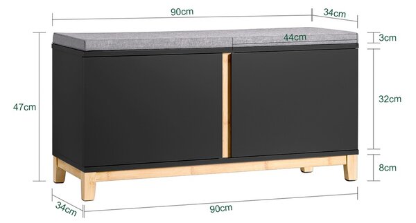 Sobuy Fsr117-Sch Lavice Na Boty Se Sedákem Šatní Lavice Lavice S Úložným Prostorem Lavice Do Předsíně Komoda Na Boty Komoda Na Boty Černá Barva