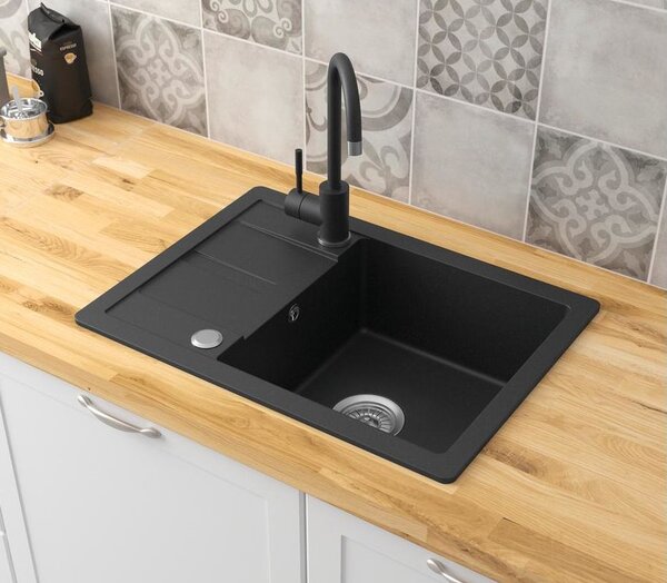 Černý kuchyňský granitový dřez QUADRON GO- SMART + BATERIE