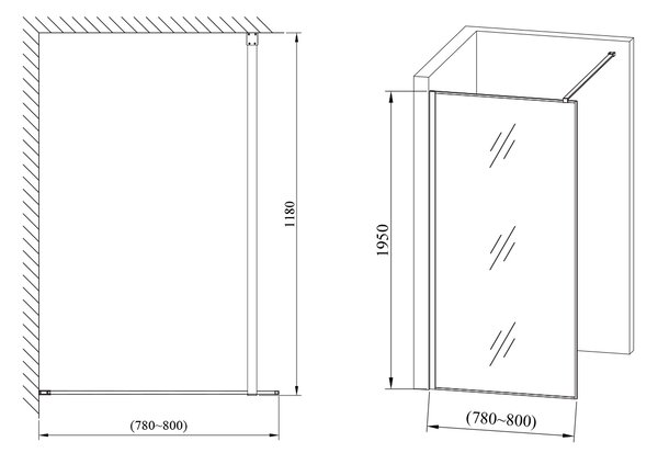 Hagser Hawisa sprchová zástěna walk-in 80 cm černá matný/průhledné sklo HGR40000022