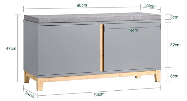 Sobuy Fsr117-Hg Lavice Na Boty Se Sedákem Šatní Lavice Lavice S Úložným Prostorem Lavice Do Předsíně Komoda Na Boty Botník Světle Šedá