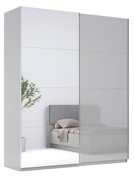Skříň s posuvnými dveřmi 2.0x2.4 m, šedý lesk / zrcadlo Megy