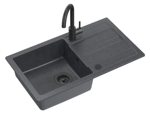 Černý kuchyňský granitový dřez QUADRON GO- MAX + CELOČERNÁ BATERIE