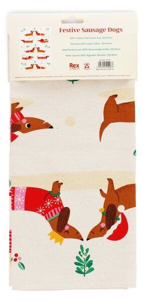 Bavlněná utěrka 70x50 cm Festive Sausage Dog – Rex London