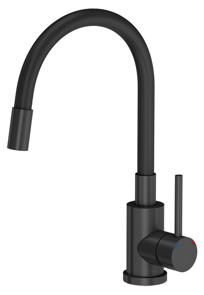 Černý kuchyňský granitový dřez QUADRON READY- SMART + CELOČERNÁ BATERIE A ČERNÝ DÁVKOVAČ