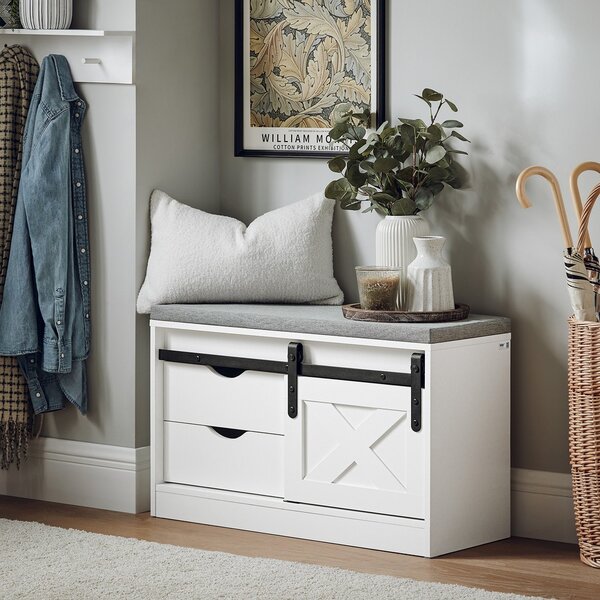 Sobuy Fsr153-W Lavice Na Boty S Úložným Prostorem Lavice Do Předsíně Lavice Se Zásuvkami Komoda Na Boty Botník Wht Cca 80X49X30Cm