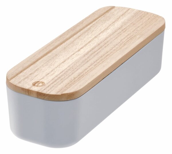 Šedý úložný box s víkem ze dřeva paulownia iDesign Eco, 9 x 27,5 cm