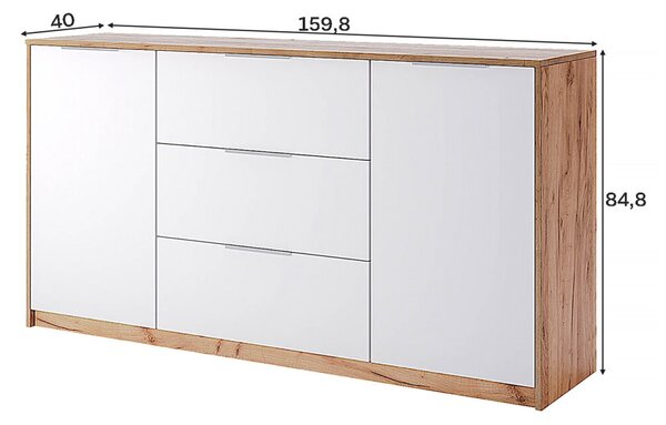 Komoda 2dv 3šuplíky 1.6 dub kraft / bílá Asti