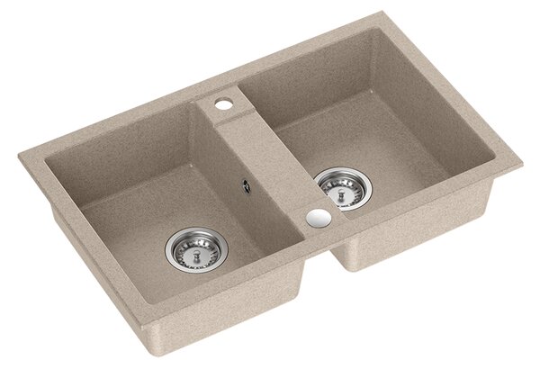 Béžový (pískový) dvoukomorový kuchyňský granitový dřez QUADRON DENZEL 120 bez baterie