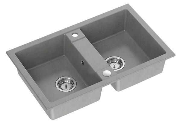 Šedý dvoukomorový kuchyňský granitový dřez QUADRON DENZEL 120 bez baterie
