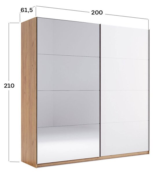 Skříň s posuvnými dveřmi 2,0x2,1 m (Dveře Lesklá Bílá/Zrcadlo) série N Asti