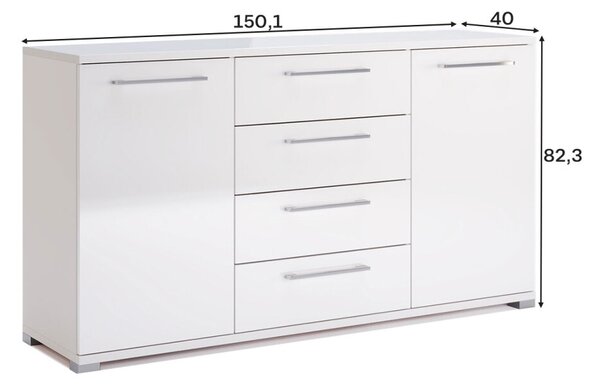 Komoda 2dv 4šu 1,5 m bílý lesk Family