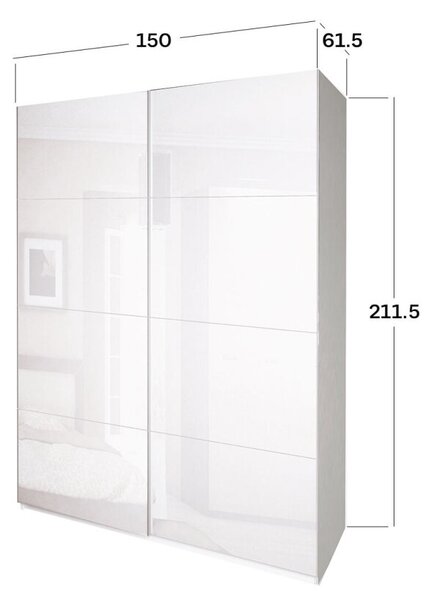 Skříň s posuvnými dveřmi 1,5x2,1m (Dveře Lesklé Bílé), série N Family