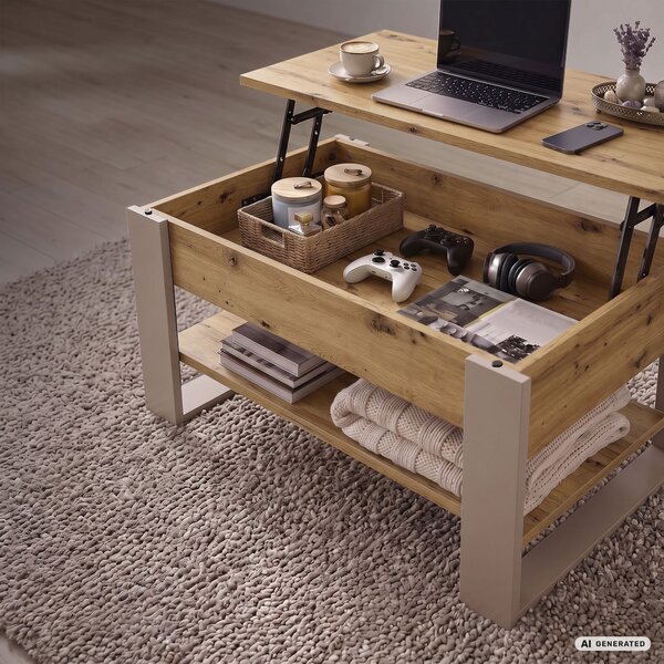 Ak furniture Konferenční stolek s výsuvnou deskou Denver 92 cm dub Artisan/kašmírový