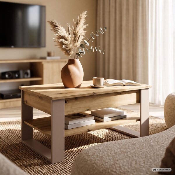 Ak furniture Konferenční stolek s výsuvnou deskou Denver 92 cm dub Artisan/kašmírový