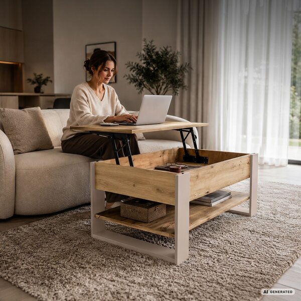 Ak furniture Konferenční stolek s výsuvnou deskou Denver 92 cm dub Artisan/kašmírový