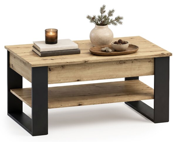 Ak furniture Konferenční stolek s výsuvnou deskou Denver 92 cm dub Artisan/černý