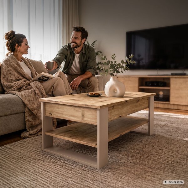 Ak furniture Konferenční stolek s výsuvnou deskou Denver 92 cm dub Artisan/kašmírový