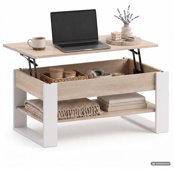Ak furniture Konferenční stolek s výsuvnou deskou Denver 92 cm dub Sonoma/bílý