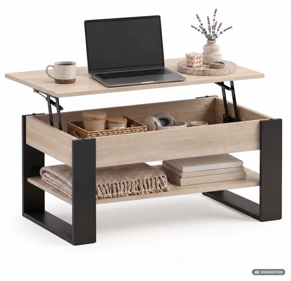 Ak furniture Konferenční stolek s výsuvnou deskou Denver 92 cm dub Sonoma/černý