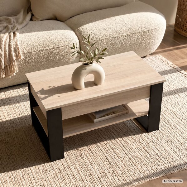 Ak furniture Konferenční stolek s výsuvnou deskou Denver 92 cm dub Sonoma/černý