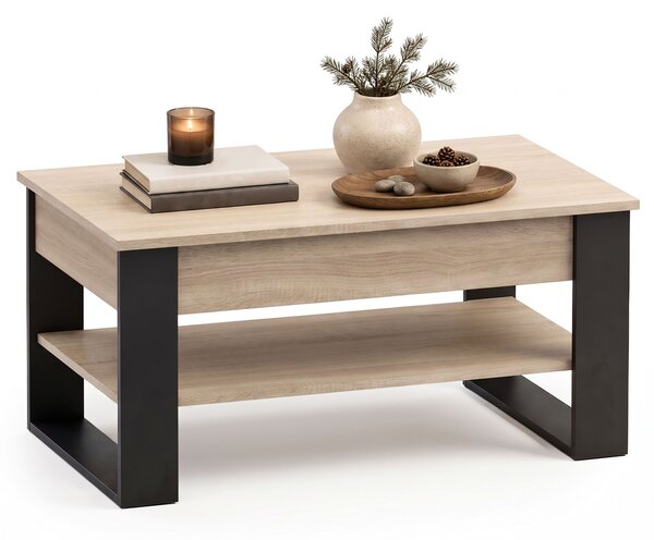 Ak furniture Konferenční stolek s výsuvnou deskou Denver 92 cm dub Sonoma/černý