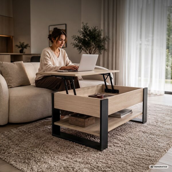 Ak furniture Konferenční stolek s výsuvnou deskou Denver 92 cm dub Sonoma/černý