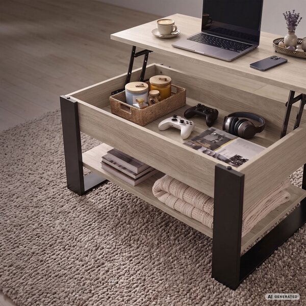 Ak furniture Konferenční stolek s výsuvnou deskou Denver 92 cm dub Sonoma/černý