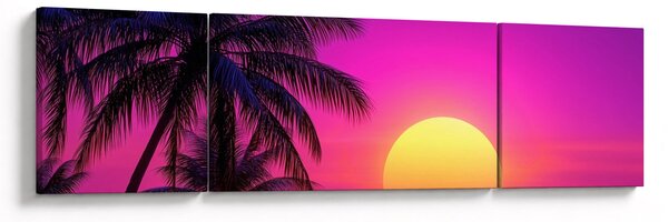 Obraz - Fialový západ s palmou (170x50 cm)
