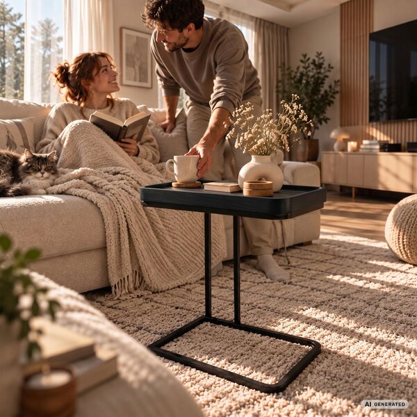 Ak furniture Odkládací stolek Hyggo 40 cm černý
