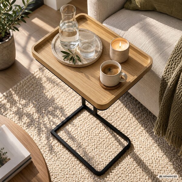 Ak furniture Odkládací stolek Hyggo 40 cm černý/dub přírodní