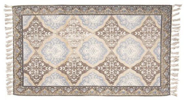 Hnědo-modrý bavlněný koberec s ornamenty a třásněmi- 140*200 cm – 140x200 cm