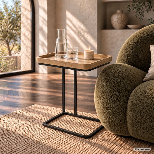 Ak furniture Odkládací stolek Hyggo 40 cm černý/dub přírodní