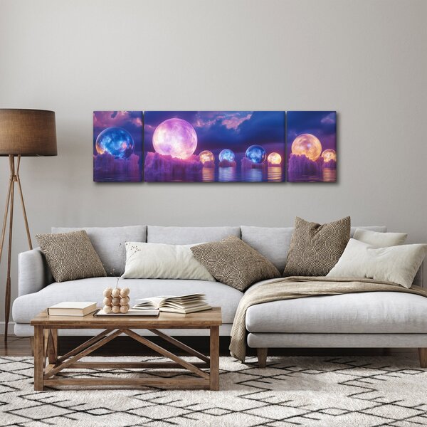 Obraz - Planety na vodě (170x50 cm)