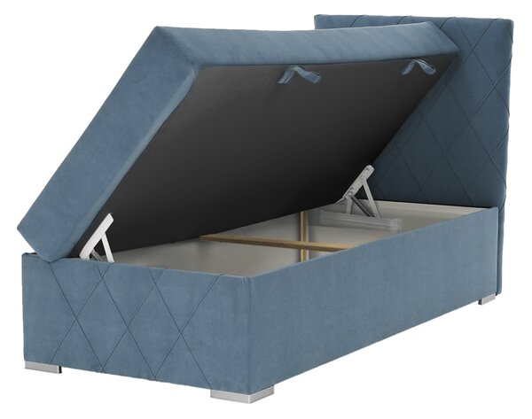KONDELA Boxspringová postel, jednolůžko, modrá, 90x200, pravá, PAXTON