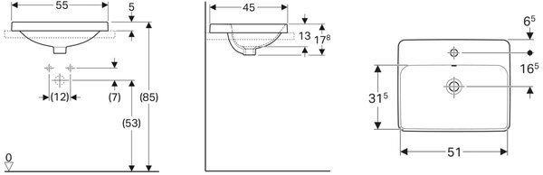Geberit Variform umyvadlo 55x45 cm obdélníkový zápustný bílá lesk 500.741.01.2