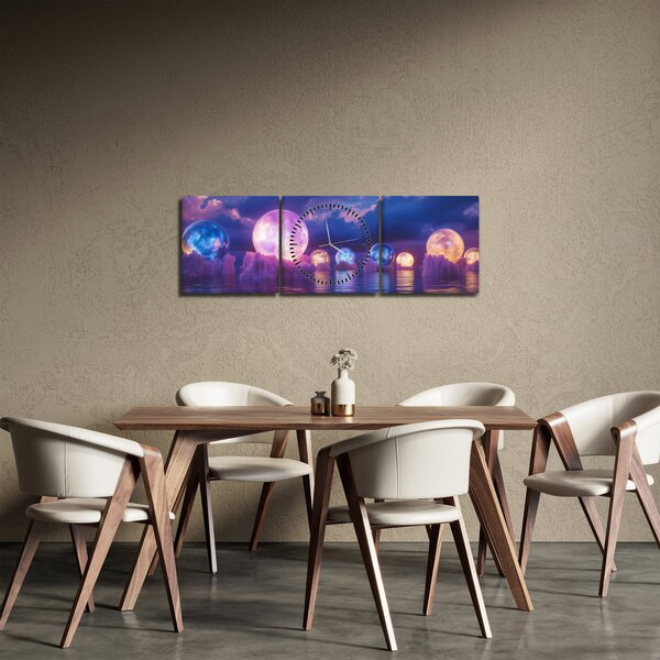 Obraz - Planety na vodě (s hodinami) (90x30 cm)