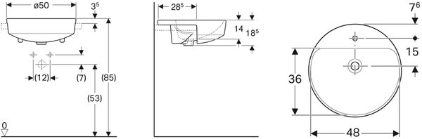 Geberit Variform umyvadlo 50x50 cm kulatý zápustný bílá lesk 500.782.01.2