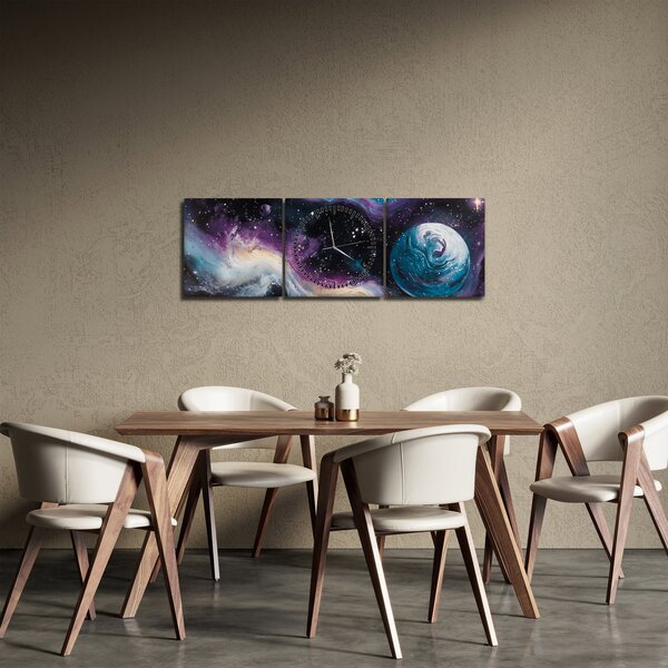 Obraz - Malovaný vesmír (s hodinami) (90x30 cm)