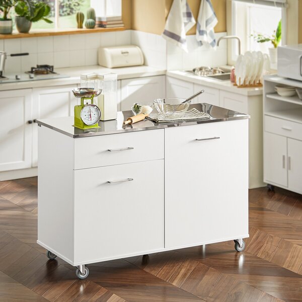 Sobuy Fkw117-W Designový Kuchyňský Vozík Kuchyňský Ostrůvek Kuchyňská Skříňka Příborník Bílý 120X90X56Cm