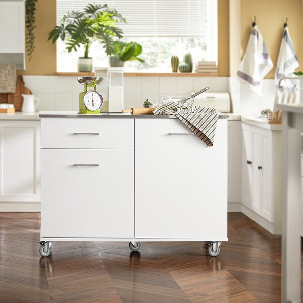 Sobuy Fkw117-W Designový Kuchyňský Vozík Kuchyňský Ostrůvek Kuchyňská Skříňka Příborník Bílý 120X90X56Cm