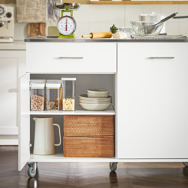 Sobuy Fkw117-W Designový Kuchyňský Vozík Kuchyňský Ostrůvek Kuchyňská Skříňka Příborník Bílý 120X90X56Cm