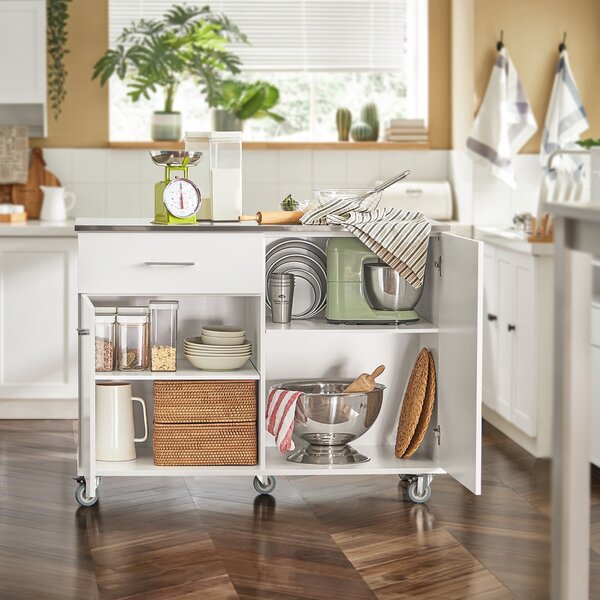 Sobuy Fkw117-W Designový Kuchyňský Vozík Kuchyňský Ostrůvek Kuchyňská Skříňka Příborník Bílý 120X90X56Cm