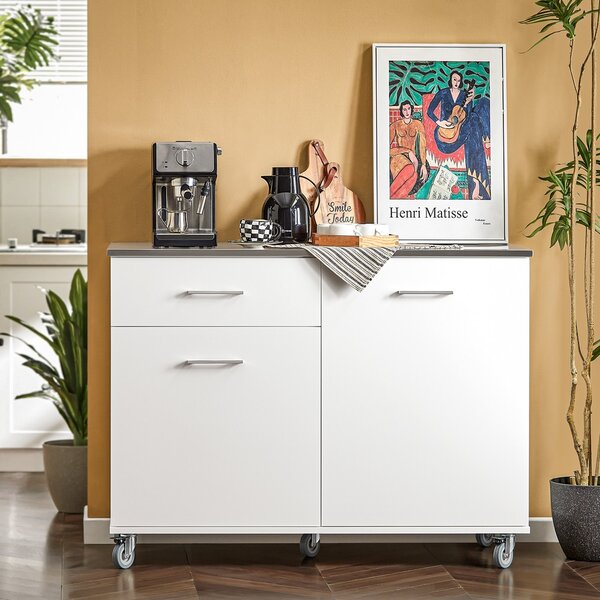 Sobuy Fkw117-W Designový Kuchyňský Vozík Kuchyňský Ostrůvek Kuchyňská Skříňka Příborník Bílý 120X90X56Cm