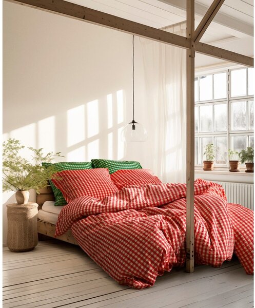 Červené/žluté krepové povlečení na dvoulůžko/prodloužené 200x220 cm Bæk&Bølge – JUNA