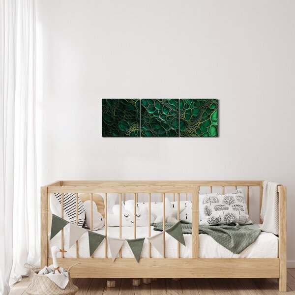 Obraz - Zelený mikroskopický snímek (s hodinami) (90x30 cm)