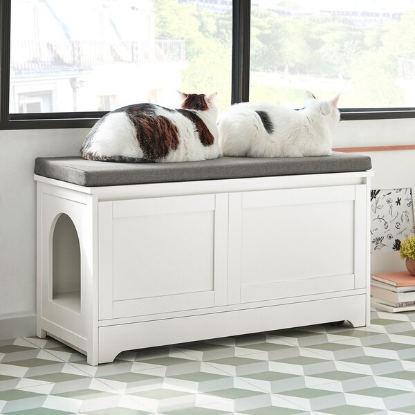 Sobuy Fsr136-W Domeček Pro Kočky Lavice S Domečkem Pro Domácí Mazlíčky Jeskyně Pro Kočky Bílá 90X44X36Cm