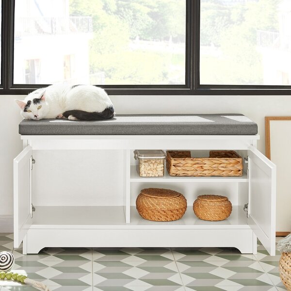 Sobuy Fsr136-W Domeček Pro Kočky Lavice S Domečkem Pro Domácí Mazlíčky Jeskyně Pro Kočky Bílá 90X44X36Cm