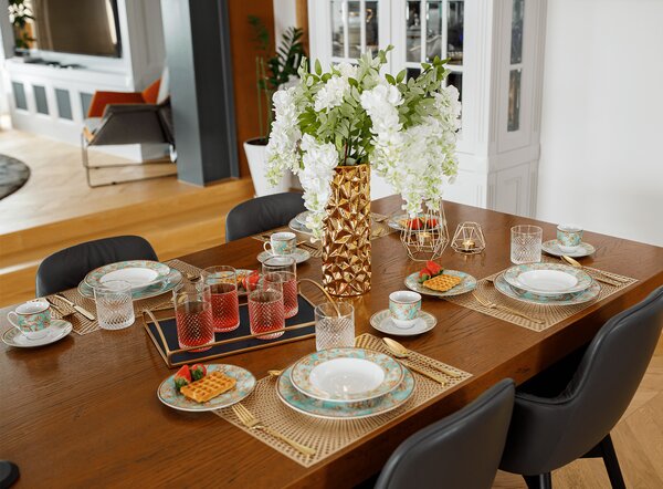 TEMPO-KONDELA DONATELLA TURQUOISE, jídelní souprava, set 20 ks, porcelán